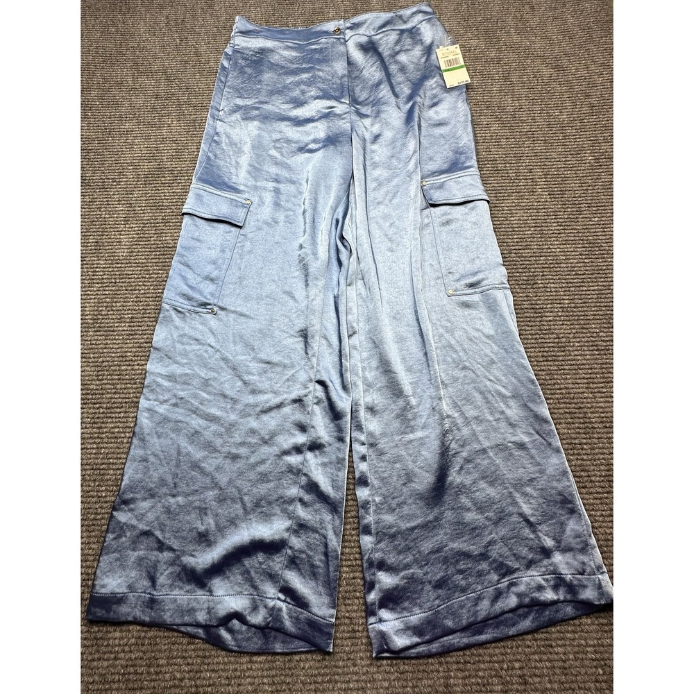 Michael Kors Pants Womens Large Blueberry Wide Leg Cargo Pocket Satin Polyester